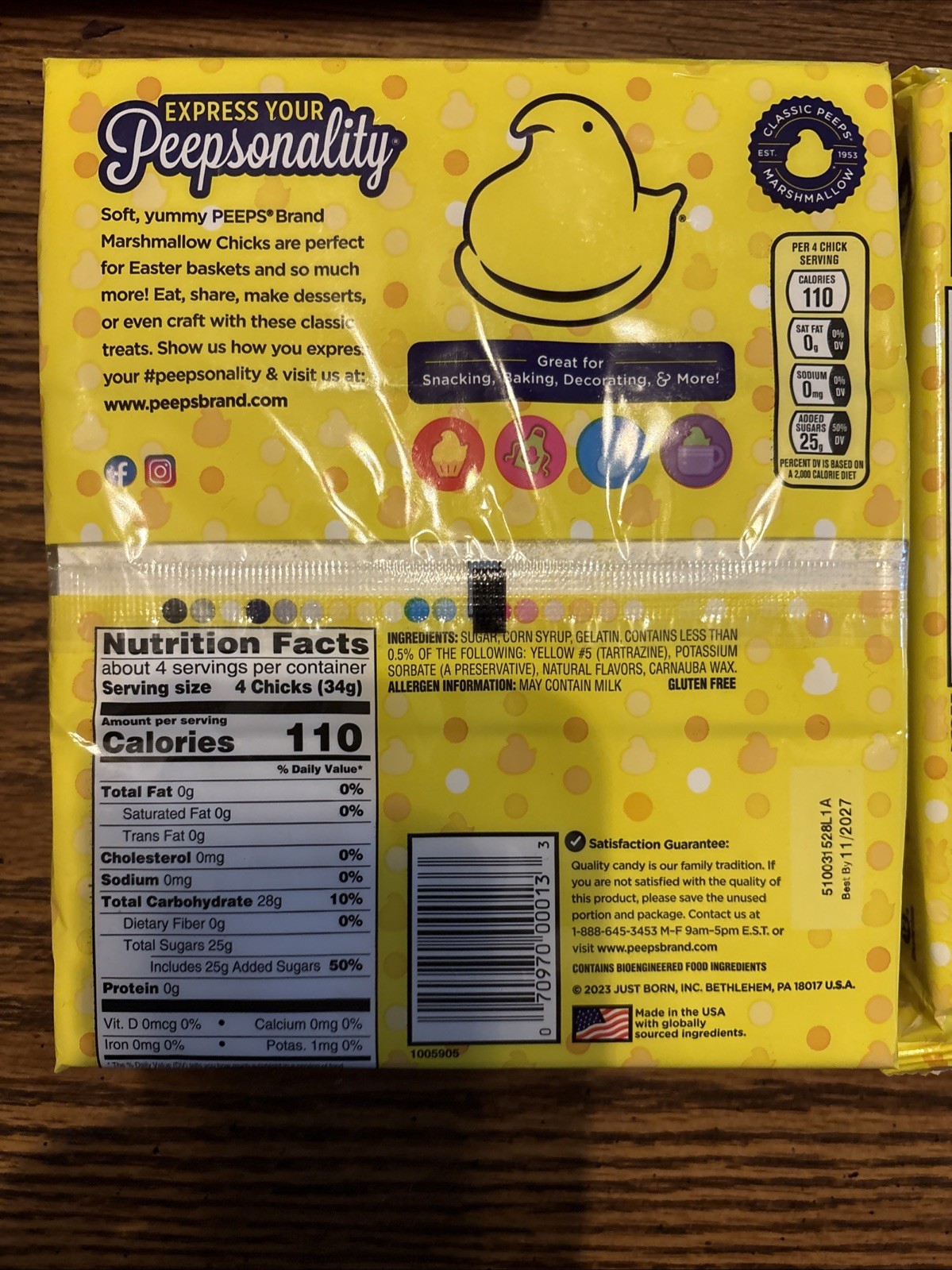 Marshmallow Peeps Yellow Chicks, 4.5oz, Best By 11/2027 4pk.