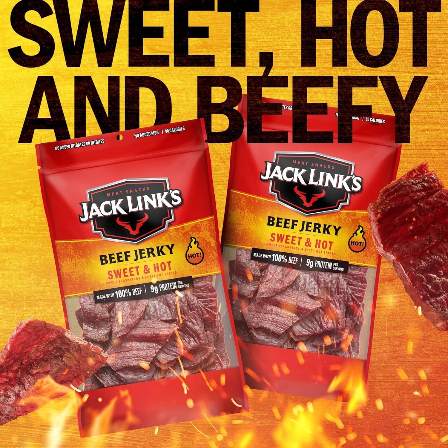 Jack Link’s Beef Jerky, Sweet & Hot, Large Jerky Bags Flavorful Meat Snacks,…