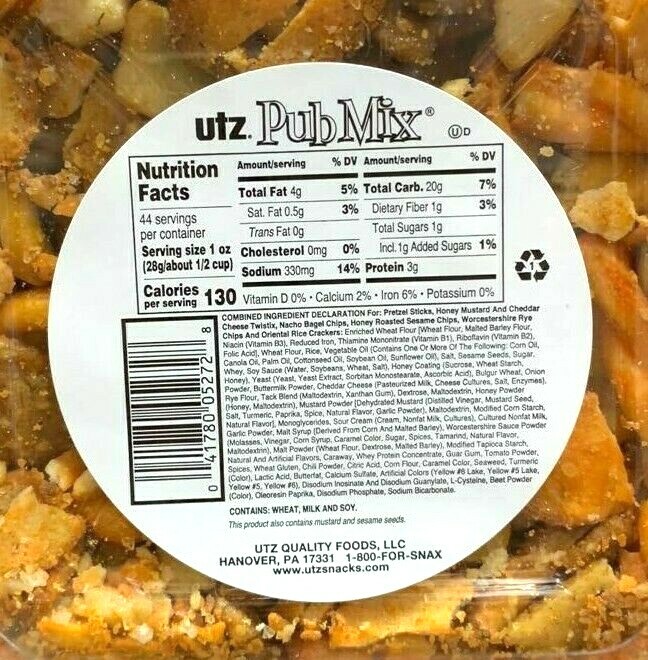 2 Packs Utz Pub Mix Barrels A Savory Blend of Crunchy Snacks 44 OZ Each Pack
