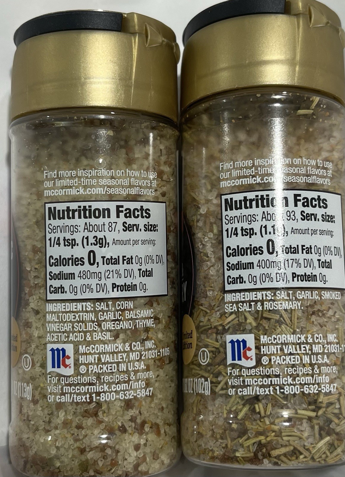 2 McCormick Finishing Salt Smoky Garlic Rosemary & Balsamic Herb 4oz Ea Lmtd Ed