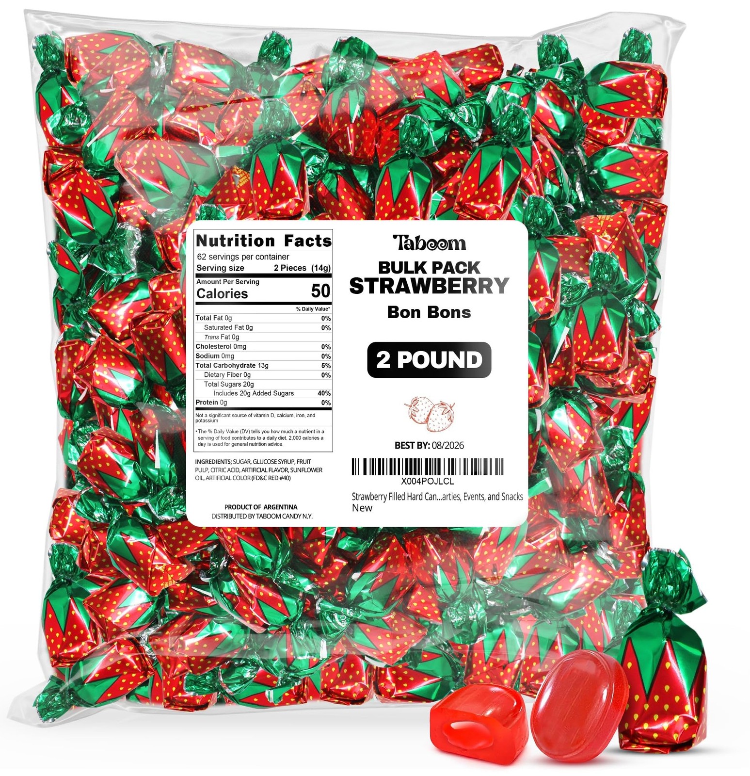Strawberry Filled Hard Candy Bon Bons 2 lbs Bulk Pack – Individually Wrapped …