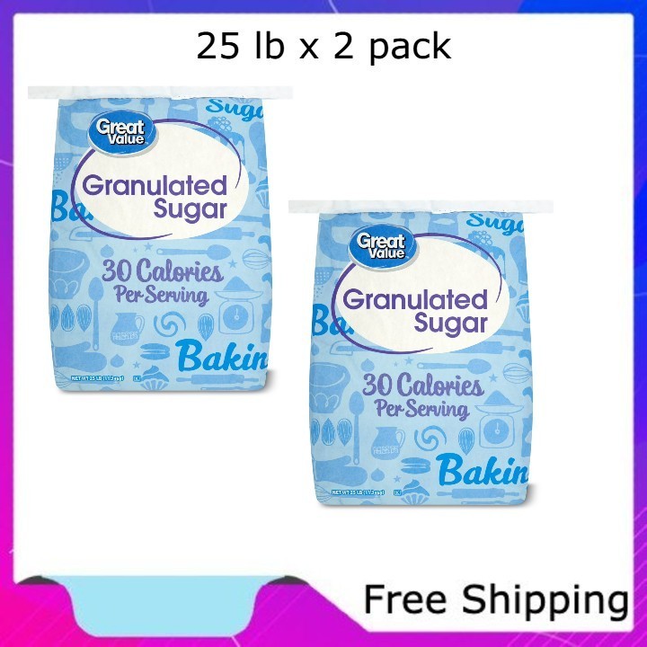 Great Value Pure Granulated Sugar, 25 lbs x 2 pack