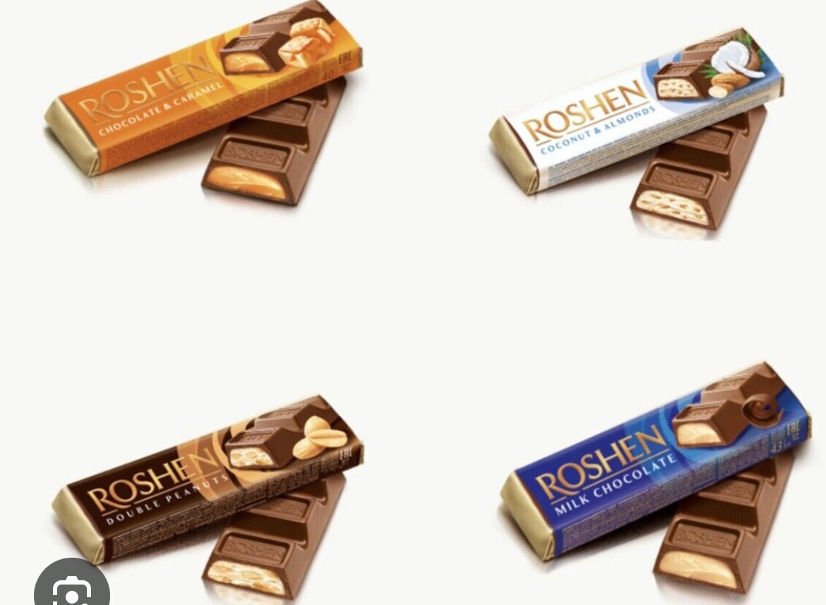 Ukrainian Sweets ROSHEN Candy Milk Chocolate Bars with Filling 4pcs x1.4oz