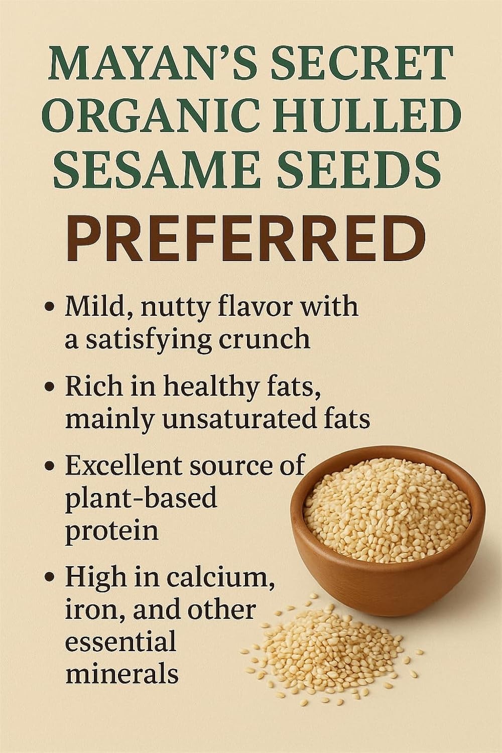 Mayan’s Secret Certified Organic hulled Sesame Seeds, 2 Lbs – Gluten Free, Raw,