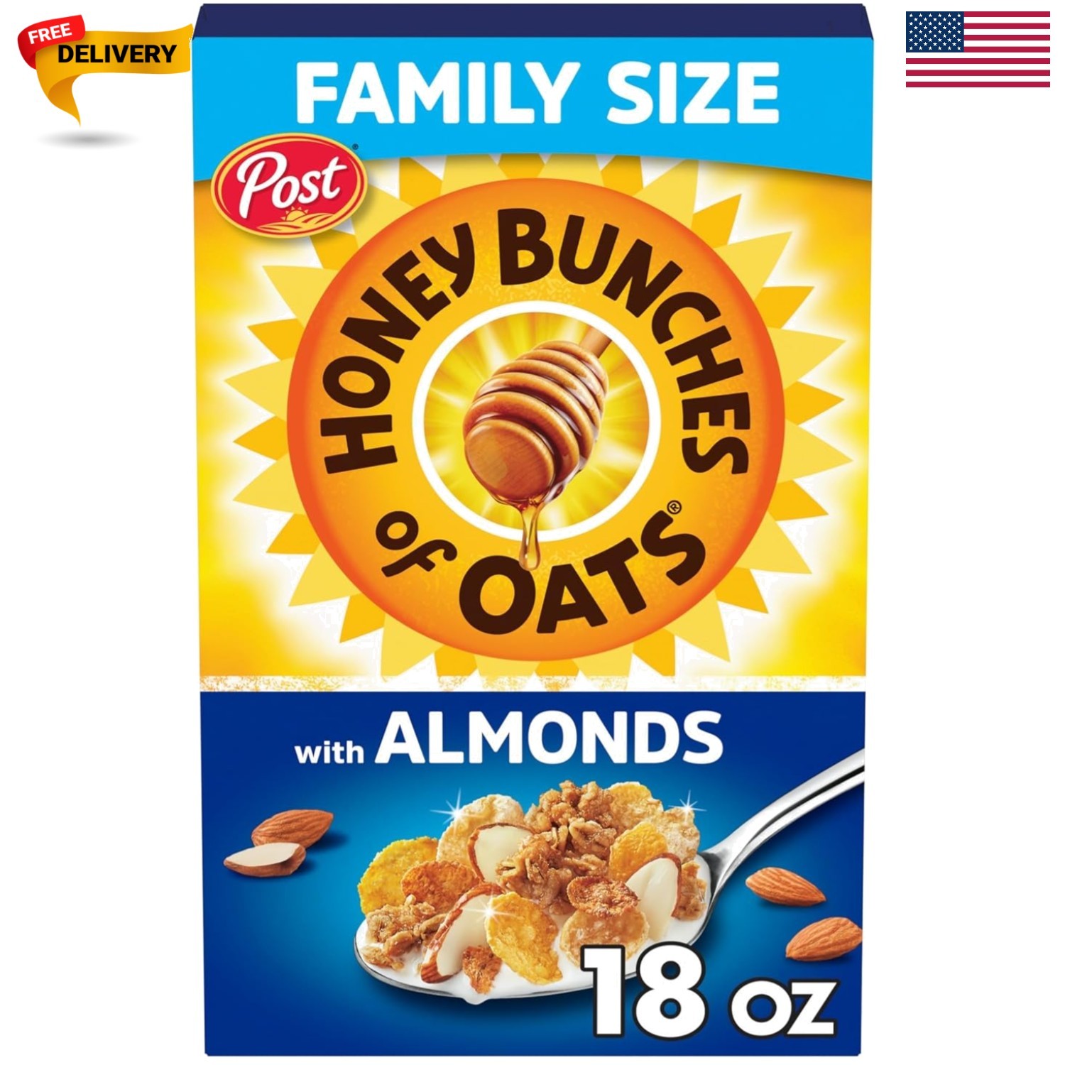 with Almonds Breakfast Cereal, 18 oz Box | Crispy Flakes With Crunchy Granola…