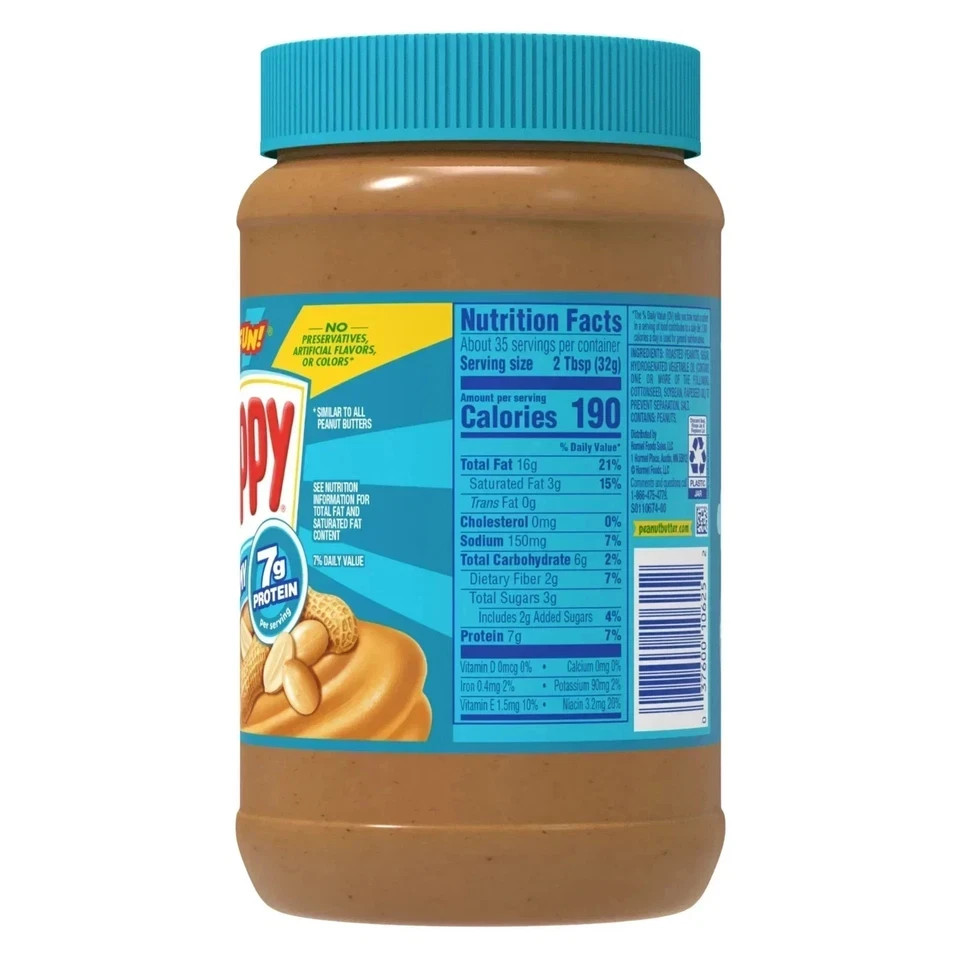 SKIPPY Peanut Butter, Creamy, 7 g protein per serving, Shelf-Stable, 40 oz Plast