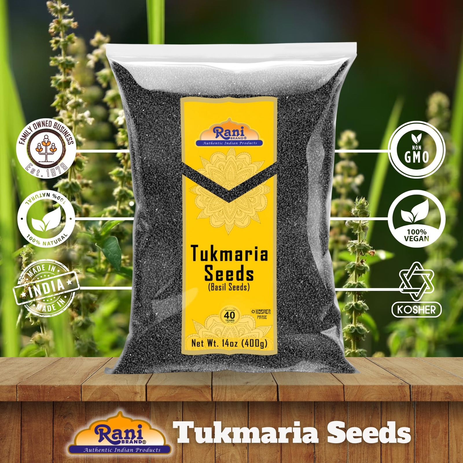 Rani Tukmaria (Natural Holy Basil Seeds) 14oz (400g)