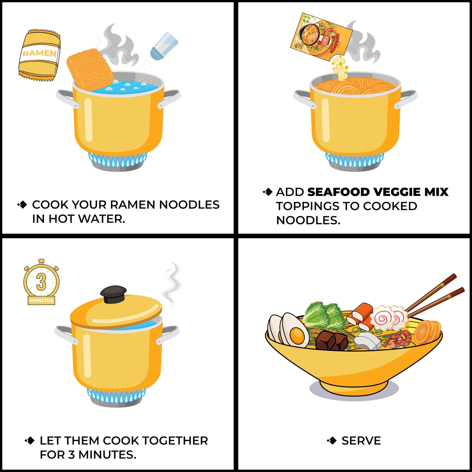 CHIRAMEN Seafood Veggie Mix Dried Ramen Toppings, Shrimp, Fishcake, Cup Ramen