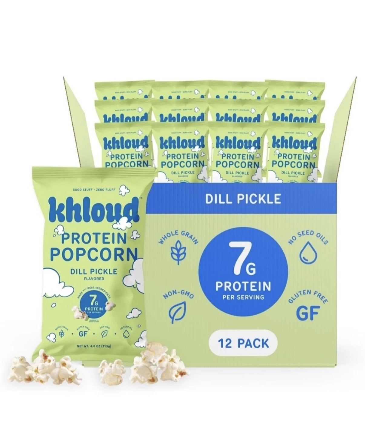 Khloud Dill Pickle Flavored Khloe Kardashian Protein Popcorn 4oz 12 Pack Sealed