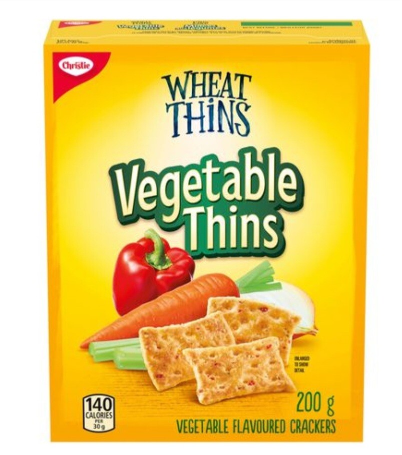2 Boxes Of Christie Wheat Thins Vegetable Thins Crackers 180g Each