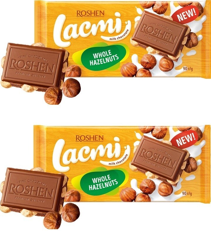 Roshen Lacmi Milk Chocolate Bar Ukraine Whole Hazelnuts Cocoa 90gx2pcs