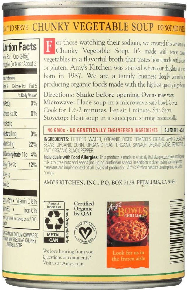 Amy’s Organic Reduced Sodium Chunky Vegetable Soup – 14.3 oz