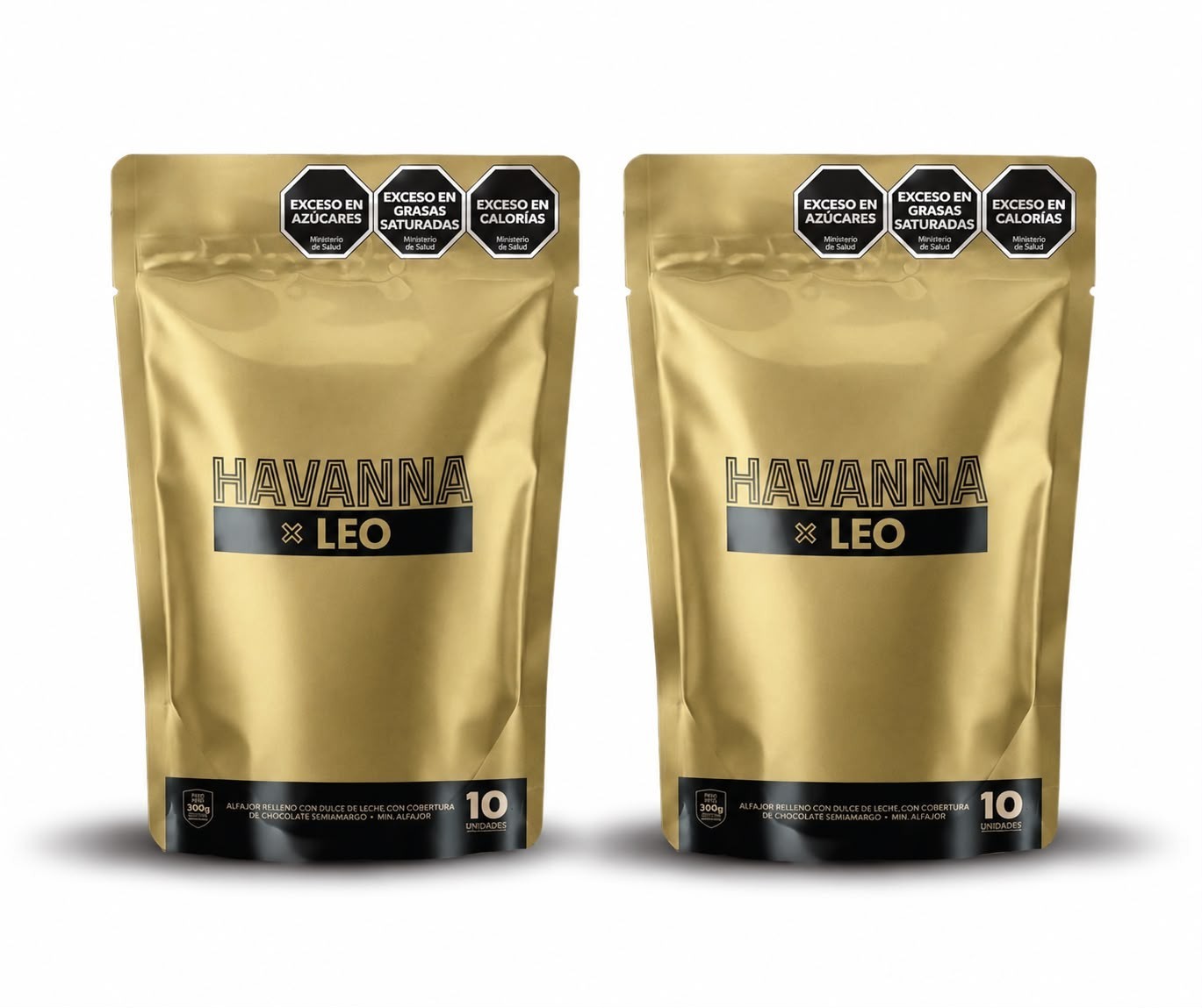 Mini Alfajores de chocolate Havanna x Leo- 2 Doypack con 10 unidades de 30gr c/u