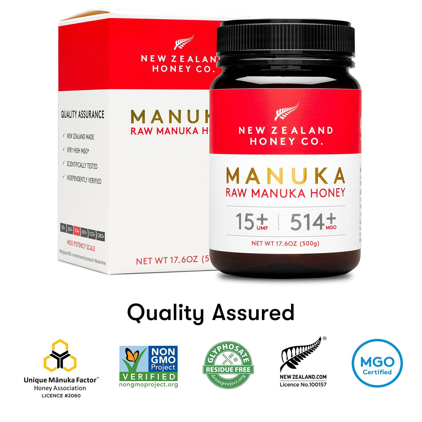 New Zealand Honey Co. Raw Manuka Honey UMF 15+ MGO 514+ 17.6oz Family Size 500g