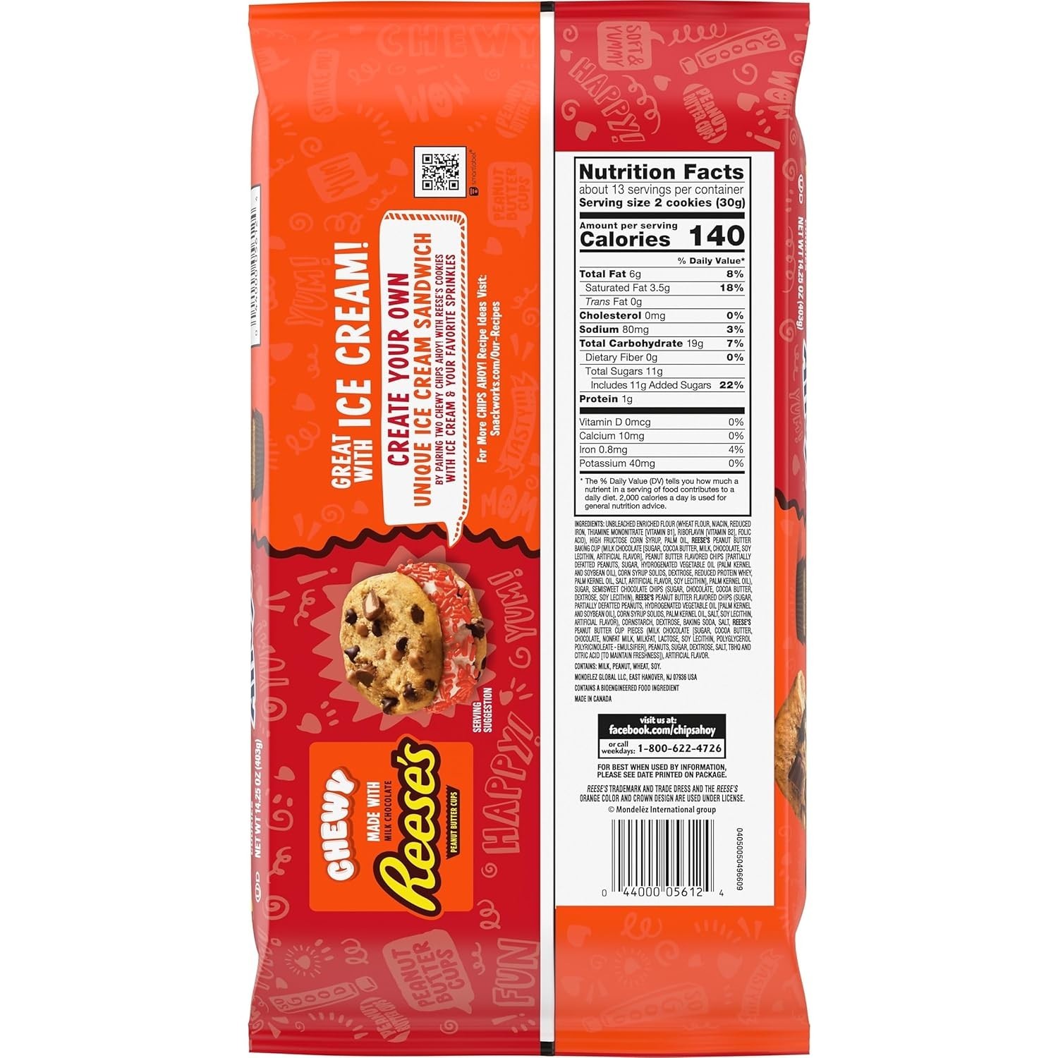 Chewy Chocolate Chip Cookies with Reese’s Peanut Butter Cups, Family Size, 14…