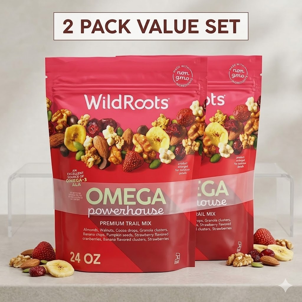 2 Packs WildRoots Omega Powerhouse Trail Mix 24 OZ Each Pack