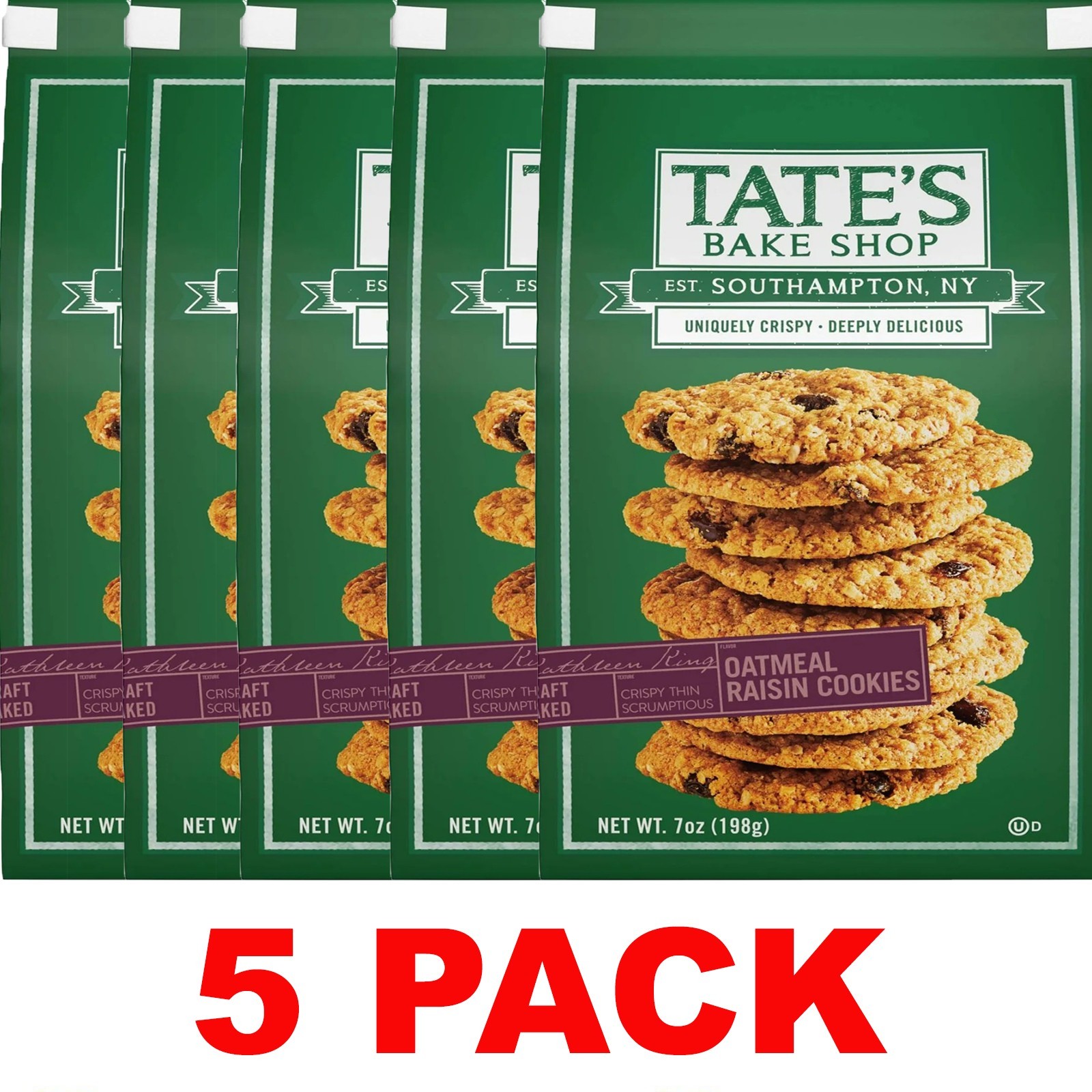 5x Tate’s Bake Shop OATMEAL RAISIN Cookies – 7 oz Bag – 5 PACK