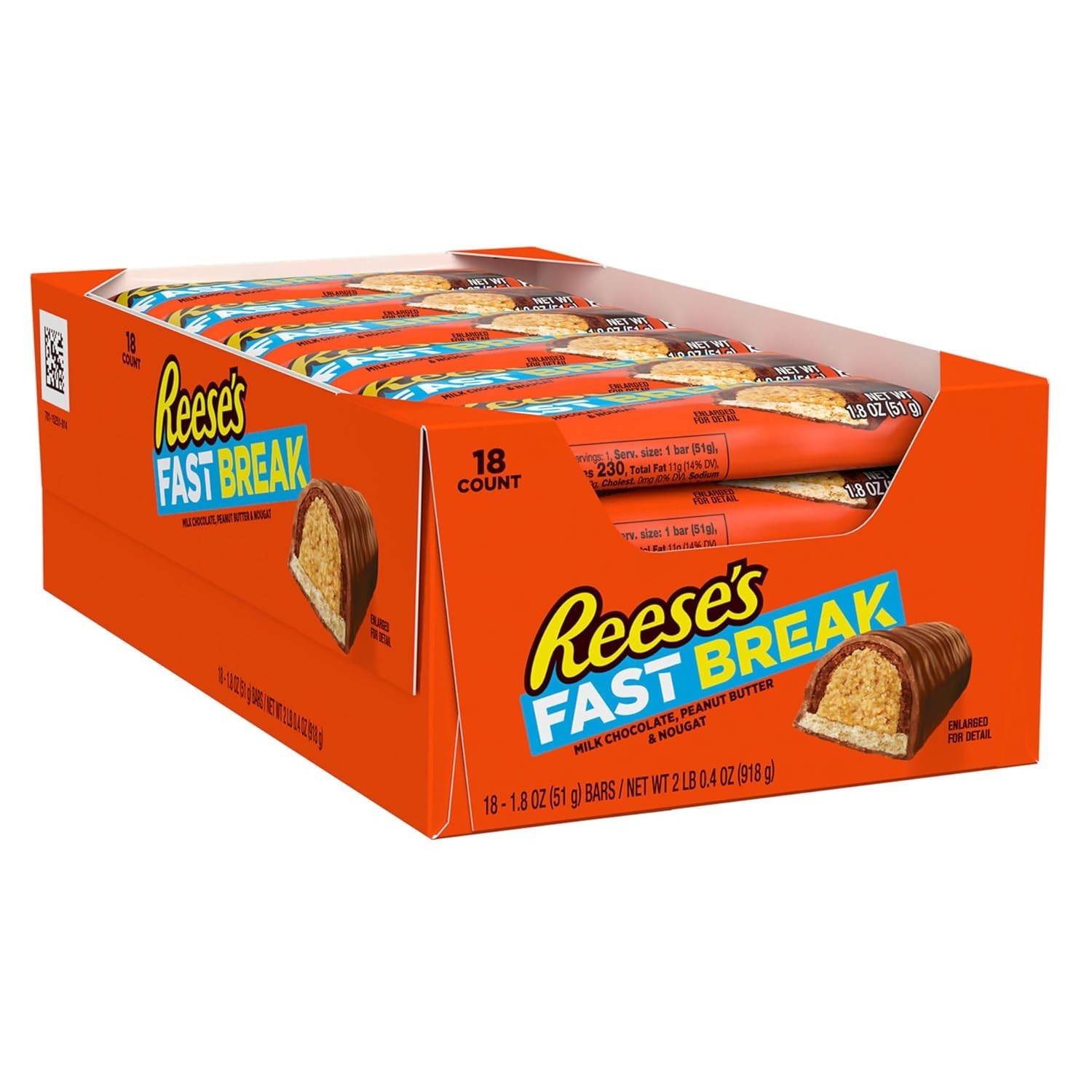 FAST BREAK Candy Bars – Milk Chocolate & Peanut Butter, 1.8 oz, 18 Count Box
