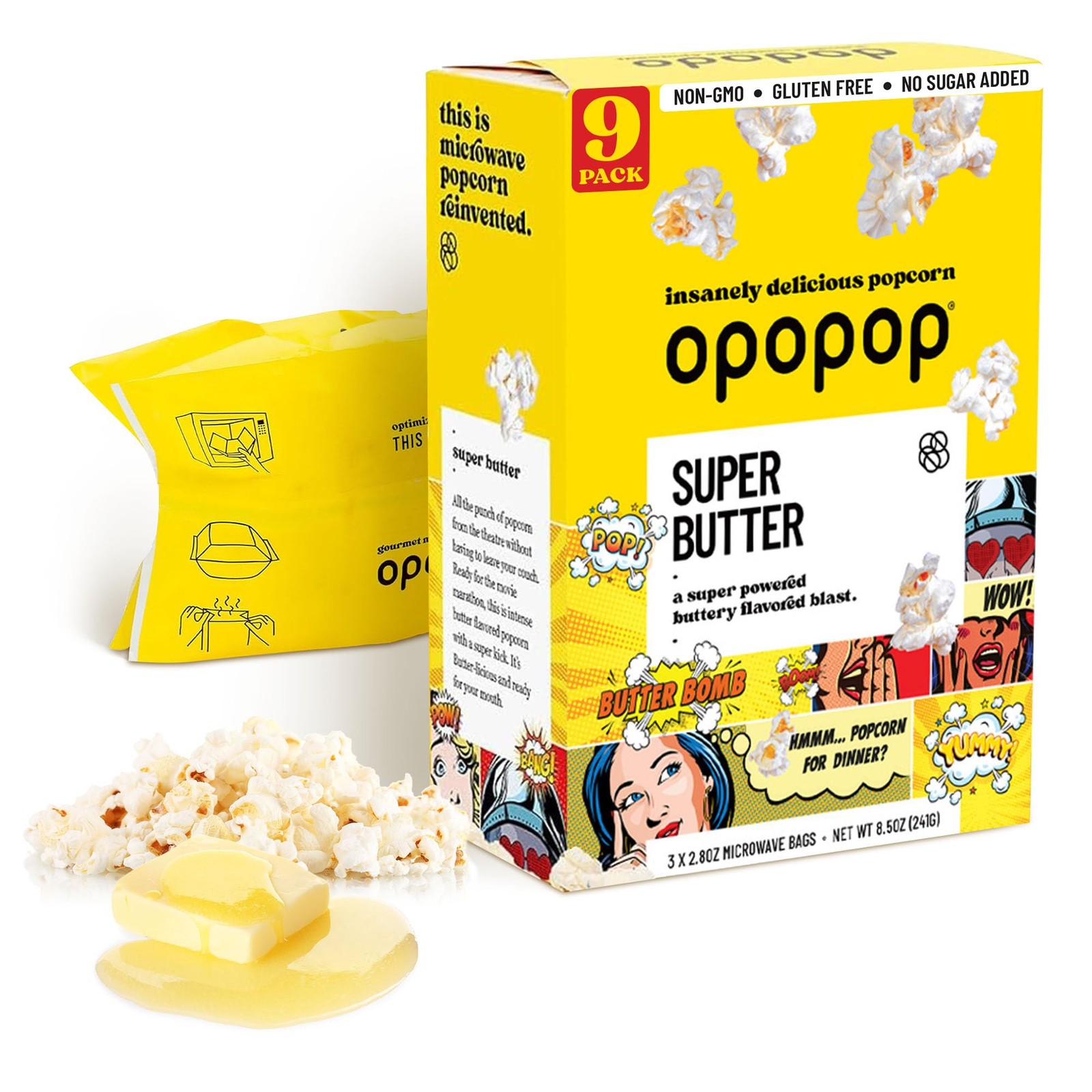 Opopop Microwave Popcorn Super Butter 2.8 oz., 9Count Butter Popcorn, Flavo…