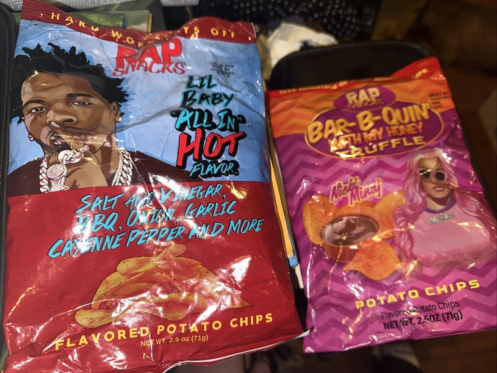 2 Rare Rap Snack Packs 2023/2024 Lil Baby All In Hot Chips Nicki Minaj Bar-bruin