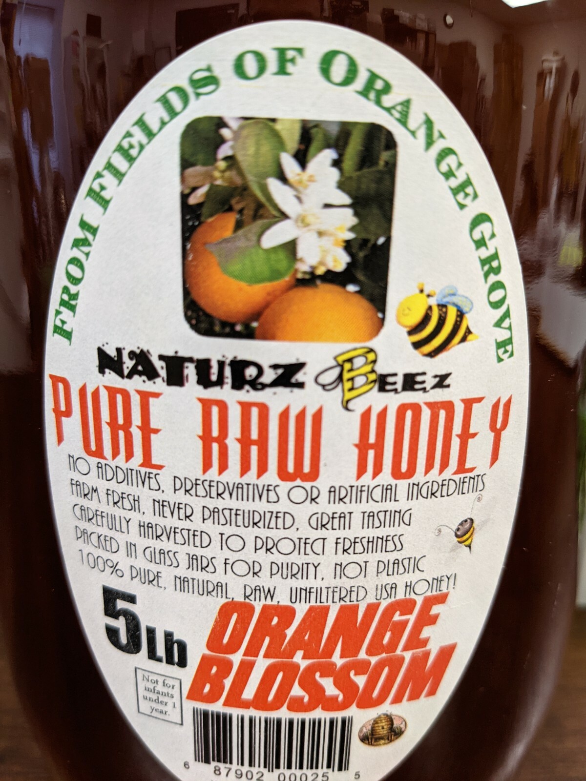 RAW HONEY ORANGE BLOSSOM 5 LBS 100% PURE RAW UNFILTERED HONEY In Glass