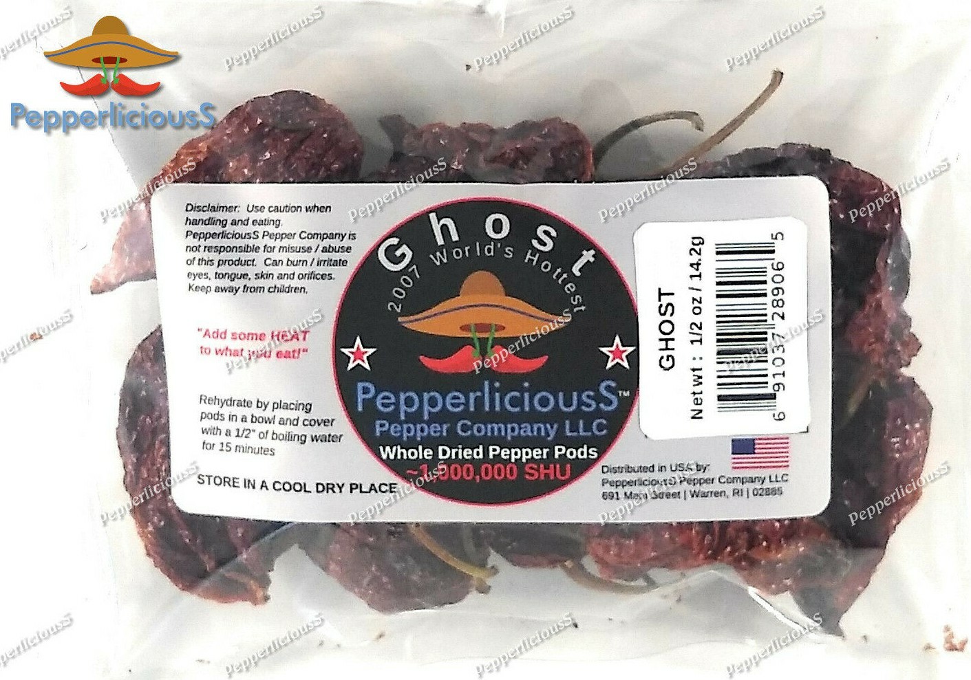 1/2 oz (~15 pods) GHOST – 2007 Worlds Hottest – Whole Dried Chile Pepper Pods