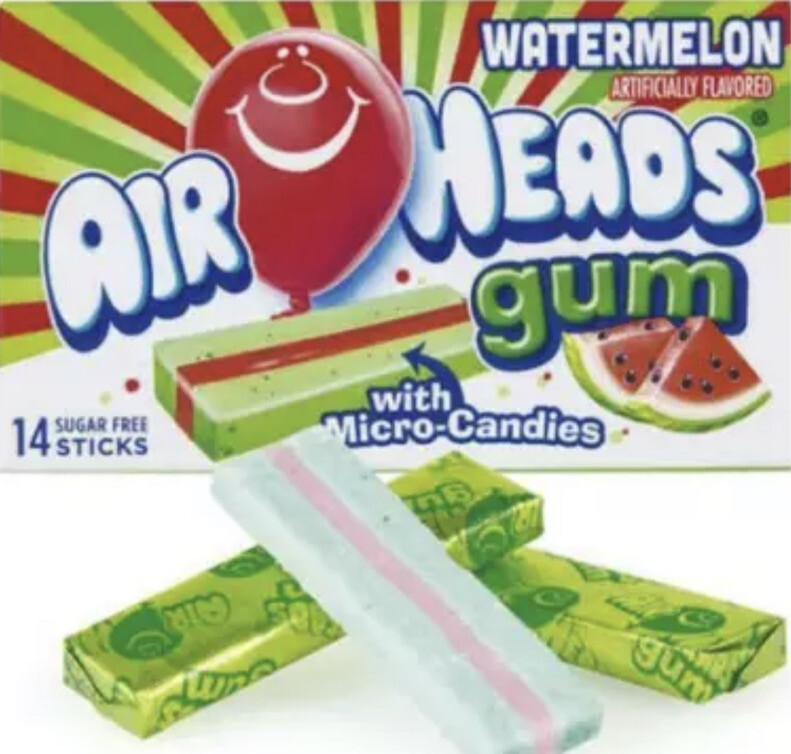 SHIP N 24HRS-2 Pkgs Airheads Gum Watermelon Chewing Gum 14 Pcs Ea Pack-BRAND NEW