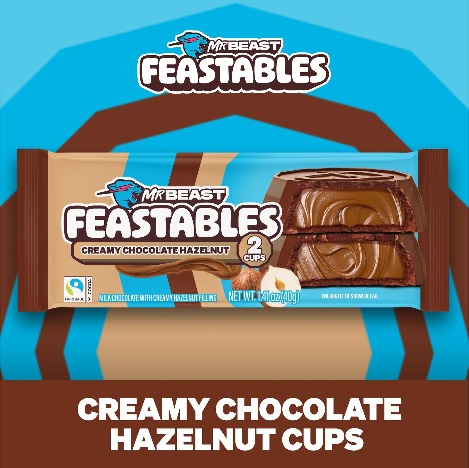 MrBeast Feastables Hazelnut Cups, 24 Count, Milk Chocolate with Creamy Hazeln…