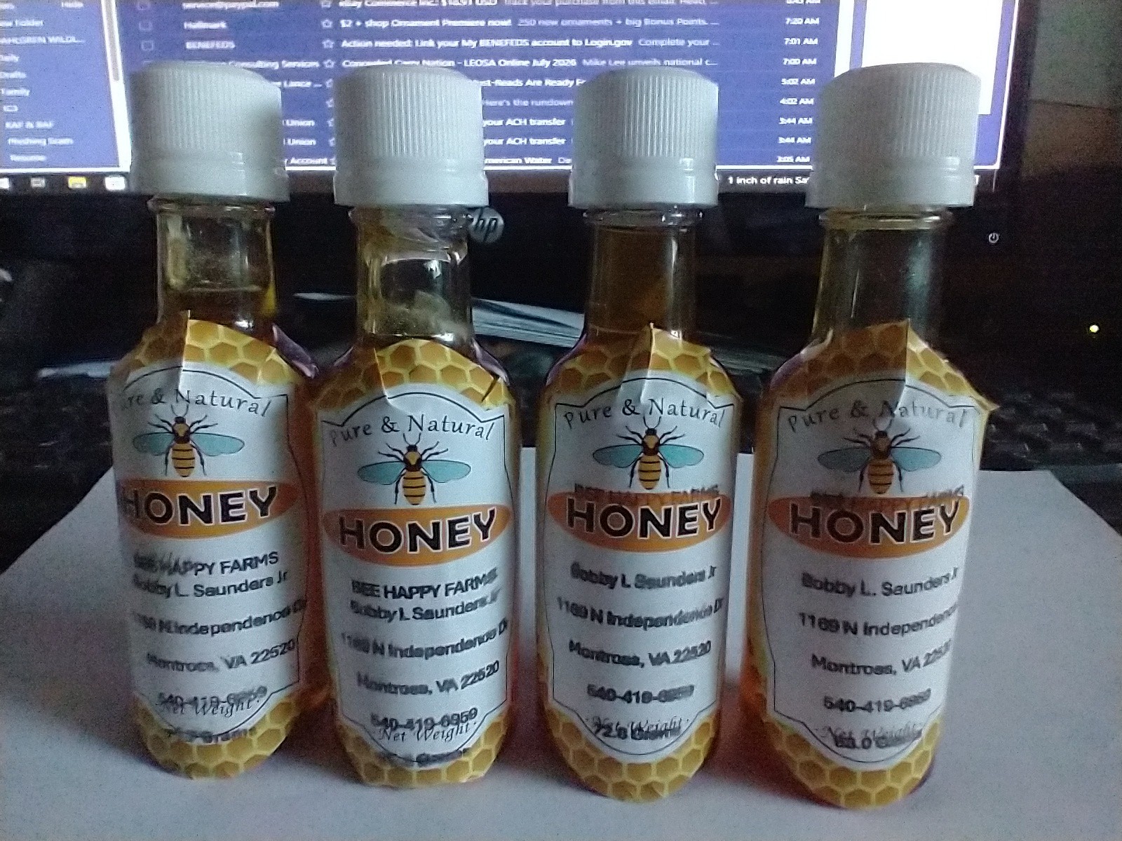 4 Jars Natural Honey Approximately 72 Grams Each (Value is $29.00) + Free Gift