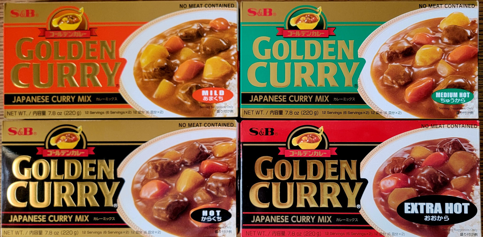 Japanese S&B Golden Curry Sauce Mix 7.8oz / 220g Multi 4 Combo Pack (Pack of 4)