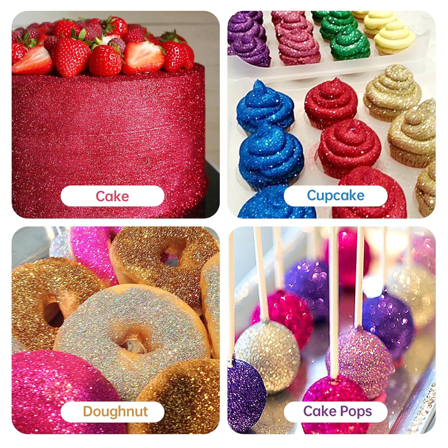 Edible Glitter Spray Set – 8 Colors Food Grade Cake Glitter, Metallic Shimmer Po