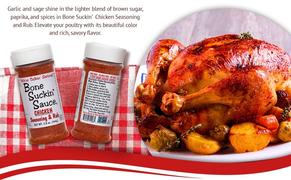 Bone Suckin’ Sauce BBQ CHICKEN RUB Spice Seasoning 5.8oz Shaker Jar Not Salty!