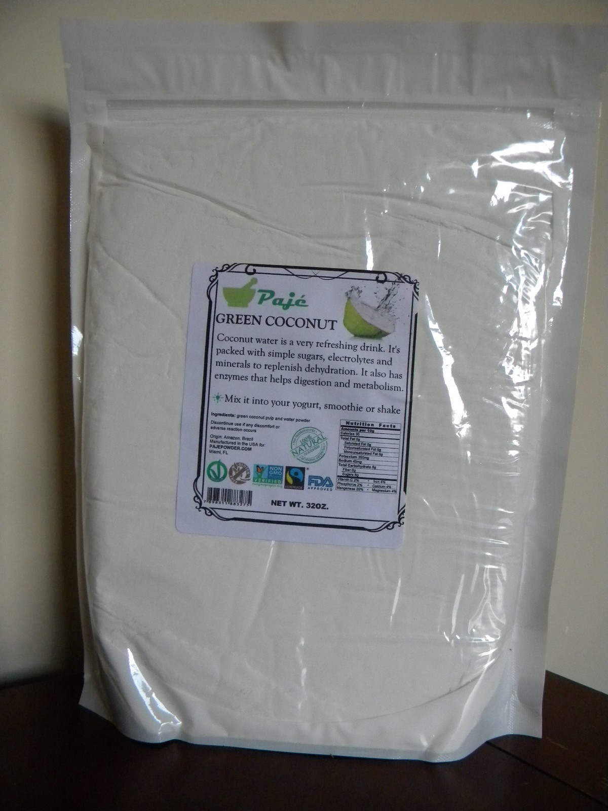 Coconut water powder 32oz 2lb Electrolytes Hydration digestion metabolism PAJE