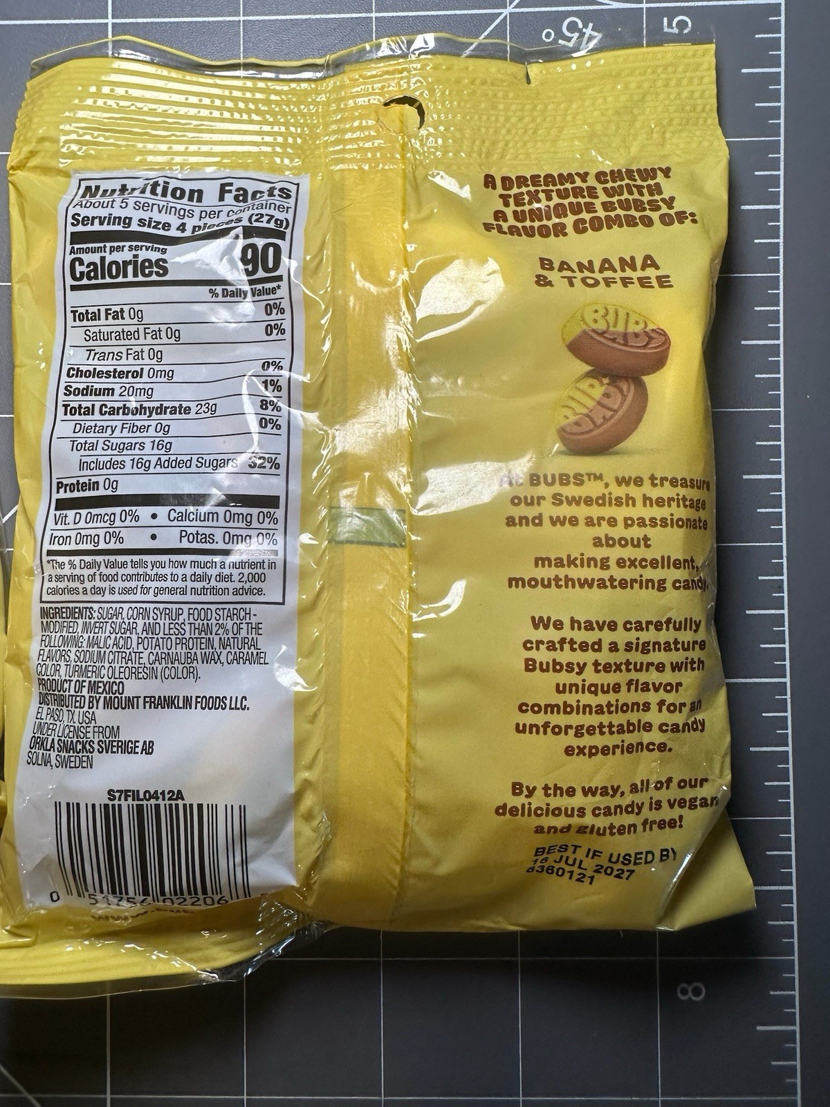 Lot Of 3! Bubs Swedish Sweet Ovals Banana Toffee Candy 5.5 Oz. BB 07/16/2027