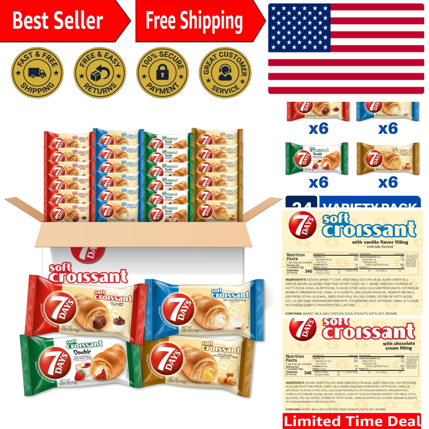 Croissant Variety Pack: 4 Flavors for Every Occasion – 24 Individually Wrapped