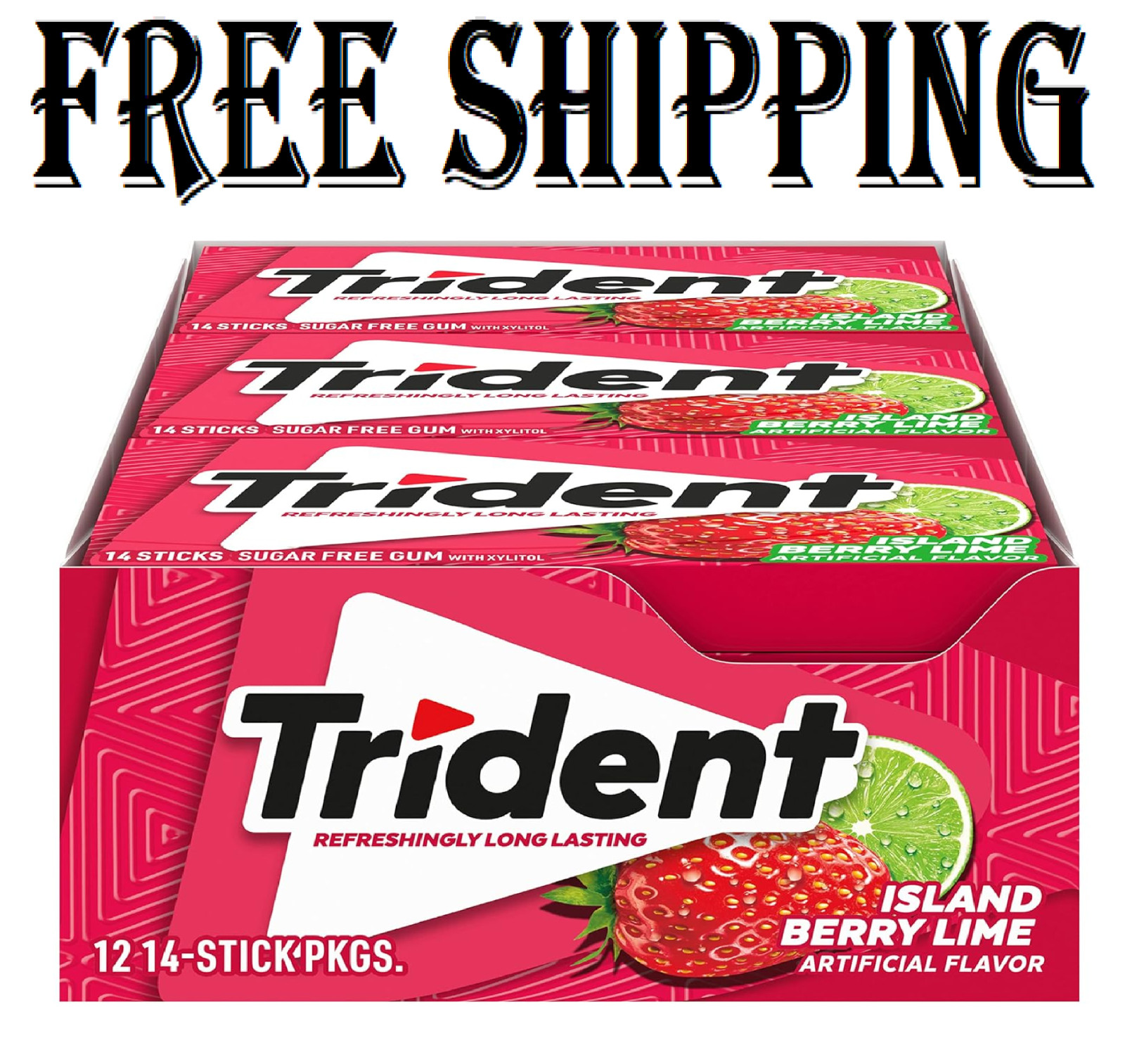 Trident Island Berry Lime Sugar Free Gum, 12 Packs of 14 Pieces (168 Total)