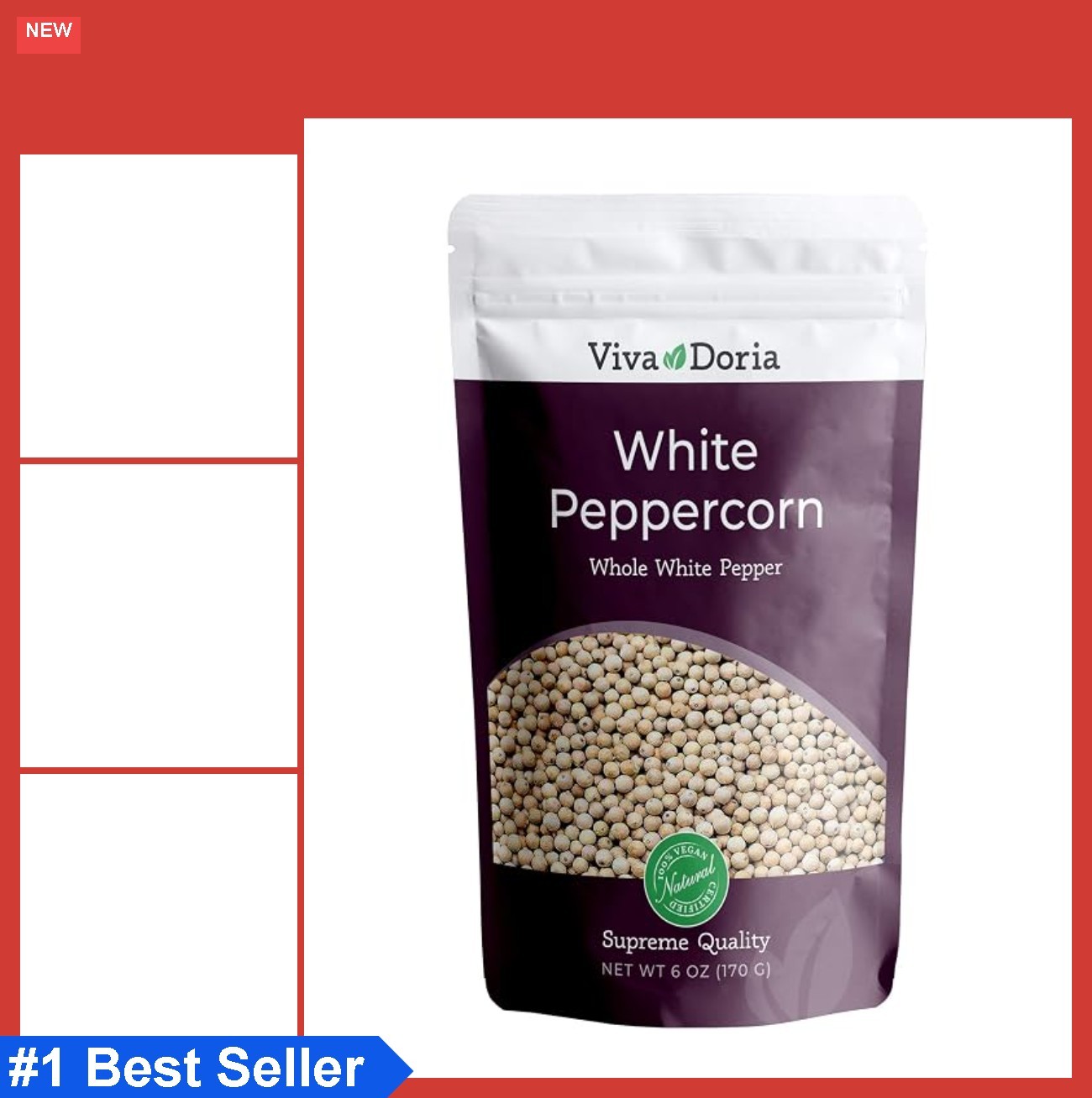 Whole White Peppercorn 6 Oz Resealable Bag For Grinder Refill Cooking Baking
