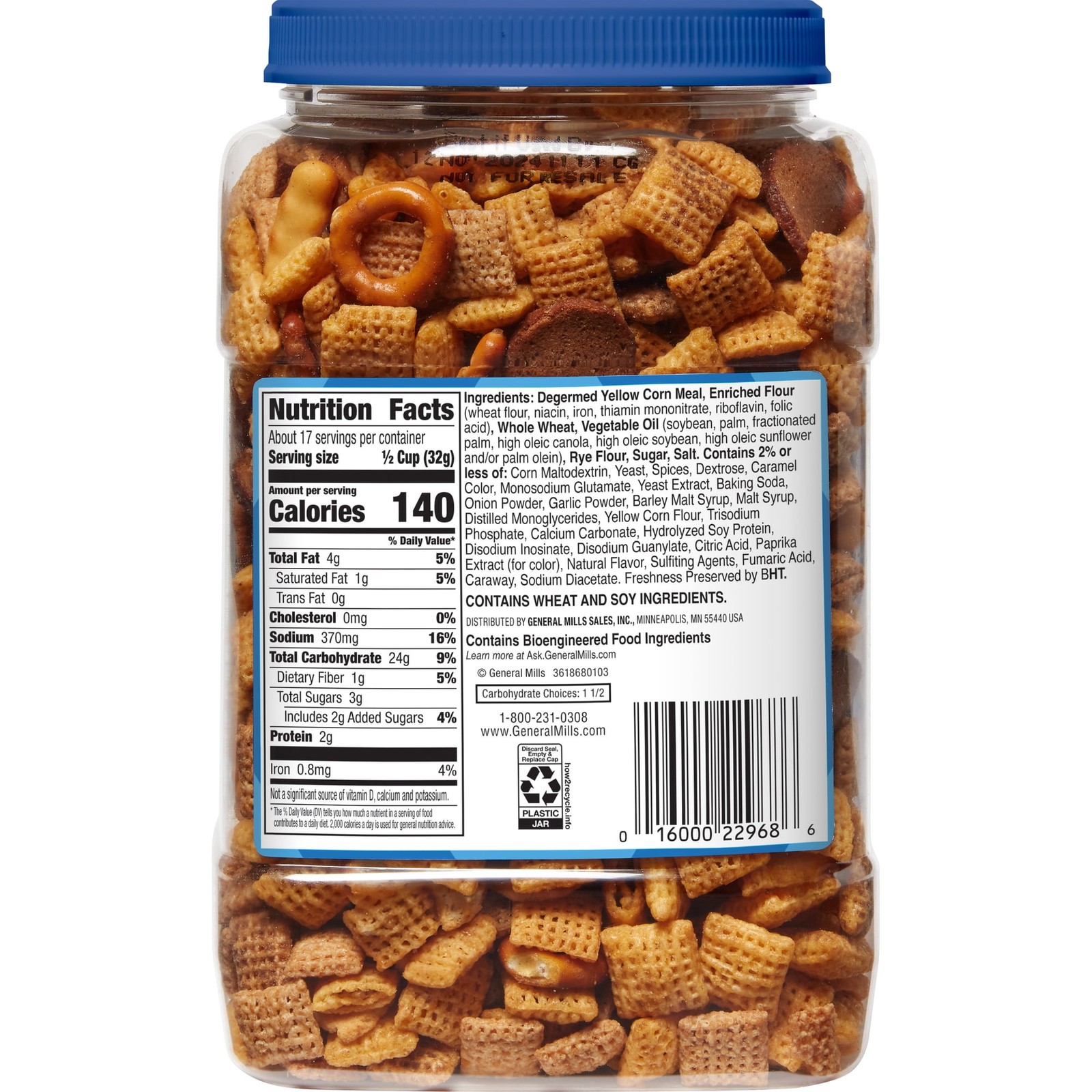 Chex Mix Traditional Original Recipe Snack Mix, Salty Snacks Tub, 20 oz