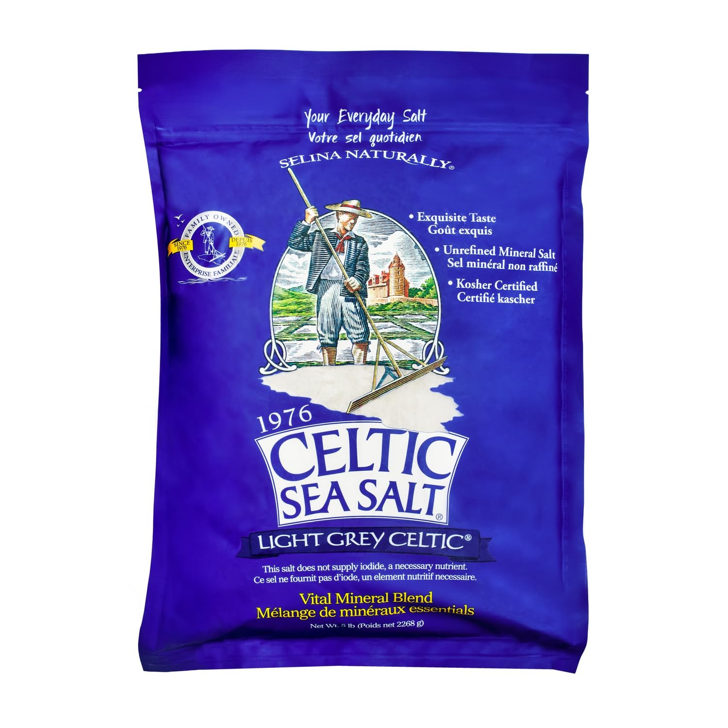 Light Grey Celtic Sea Salt 5 Pound Resealable Bag – 80 Ounce (Pack of 1)