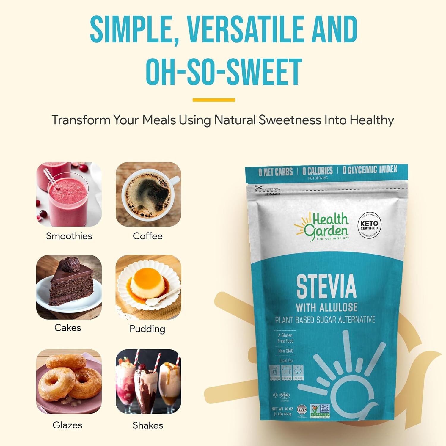 Health Garden Stevia Allulose Sweetener 1 lb pack of 4