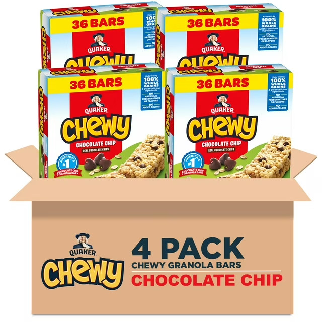 Quaker Chewy Granola Bars, Chocolate Chip Flavor, 0.84 oz, 36 Count FRESH