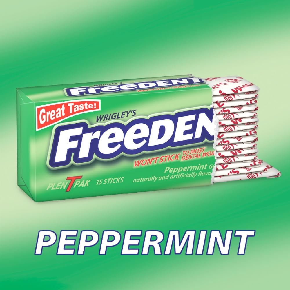 Peppermint Chewing Gum 15 Stick Pack of 12 FREEDENT Gum Sticks for Sale