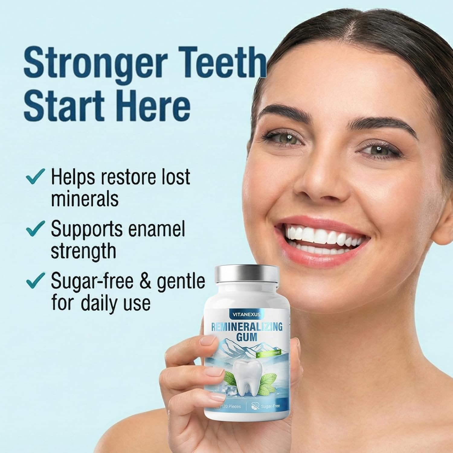 Nano Hydroxyapatite Gum 120ct Sugar Free Mint Enamel Repair Plastic Free Natural