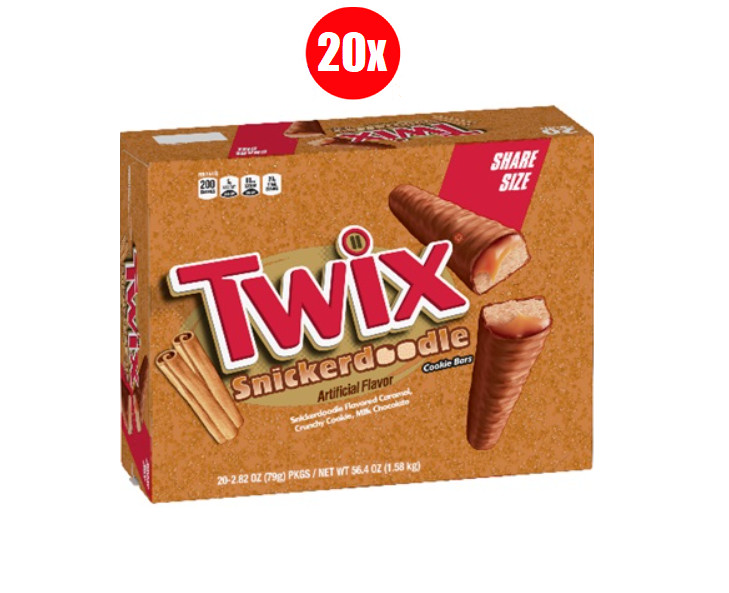 Full Box 20x Packs TWIX Snickerdoodle Cookie Chocolate Sharing Size – 2.82oz