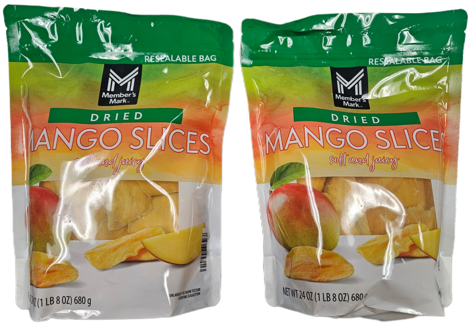 Member’s Mark Dried Mangos (2 bags) 24oz ea (1.5lbs ea) BB by date Dec 26, 2025