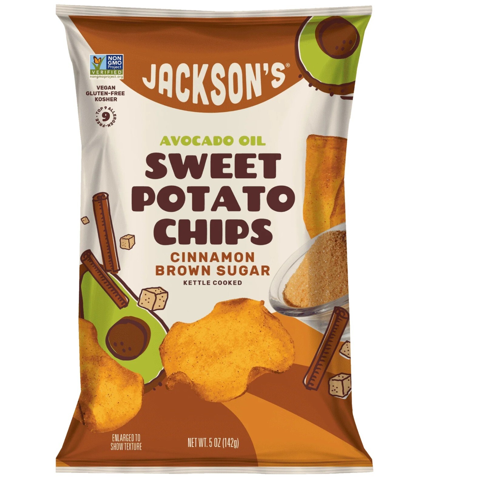 Jackson’s Sweet Potato Chips CINNAMON BROWN SUGAR Avocado Oil 5oz 2Bags DEC 2026