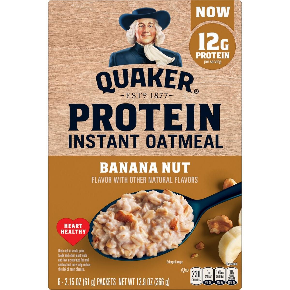 6 x Quaker Oatmeal – Banana Nut – Protein+ 344 g. / 12.1 oz.