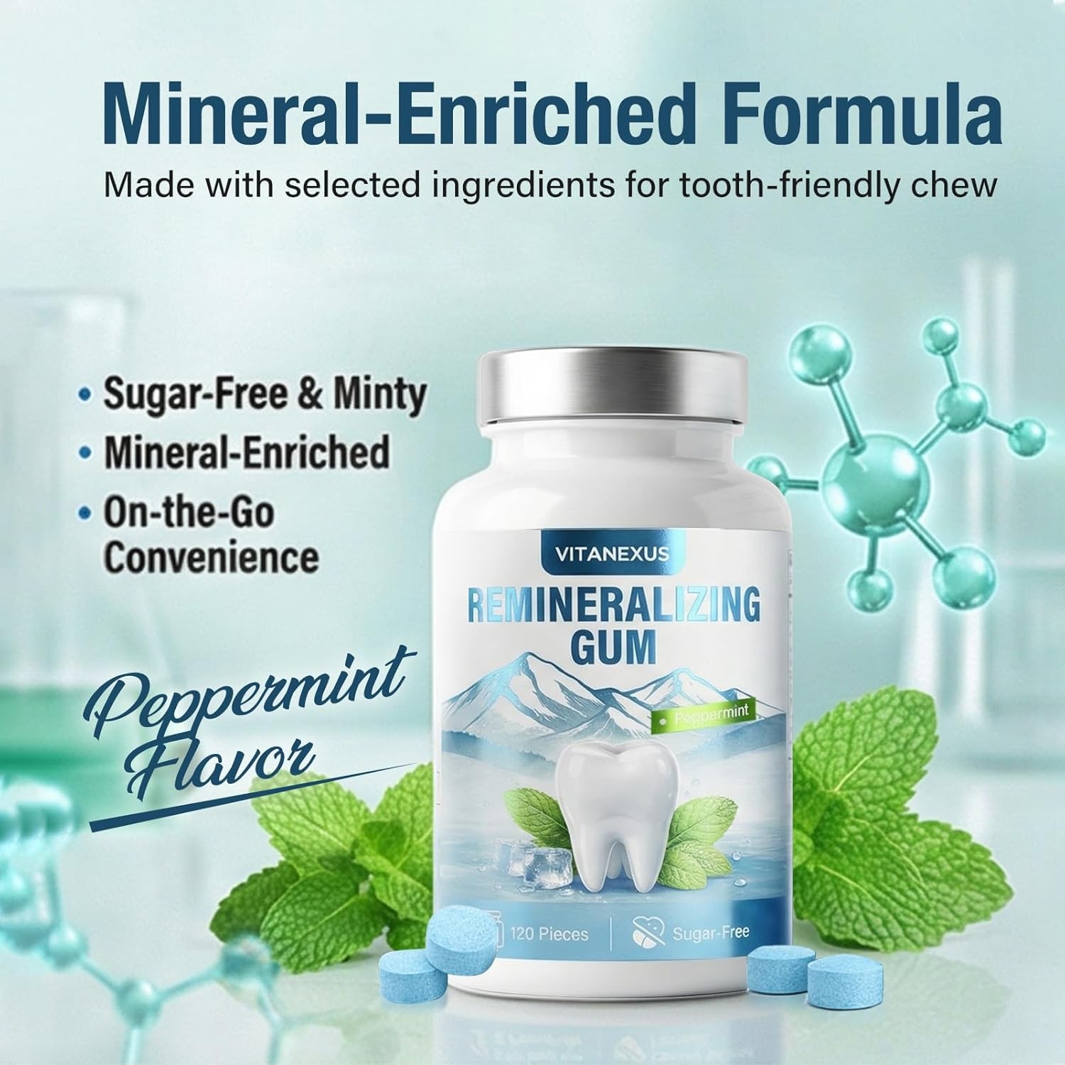 Nano Hydroxyapatite Gum 120ct Sugar Free Mint Enamel Repair Plastic Free Natural