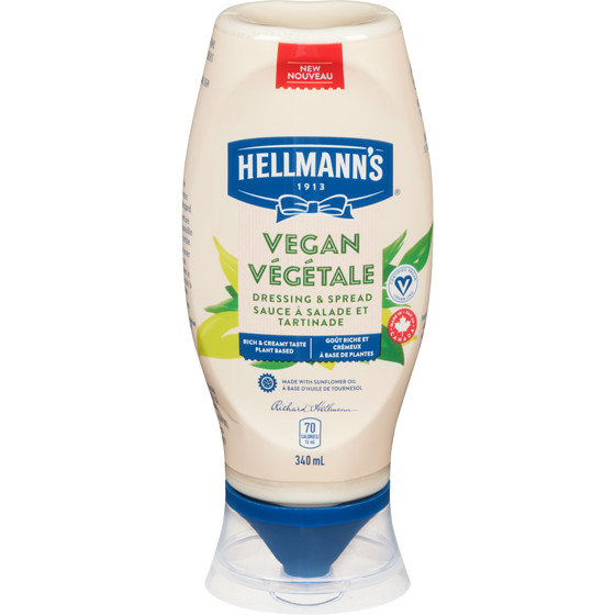 5 X Hellmann’s Vegan Dressing & Sandwich Spread Easy Squeeze 340ml /11.5oz Each