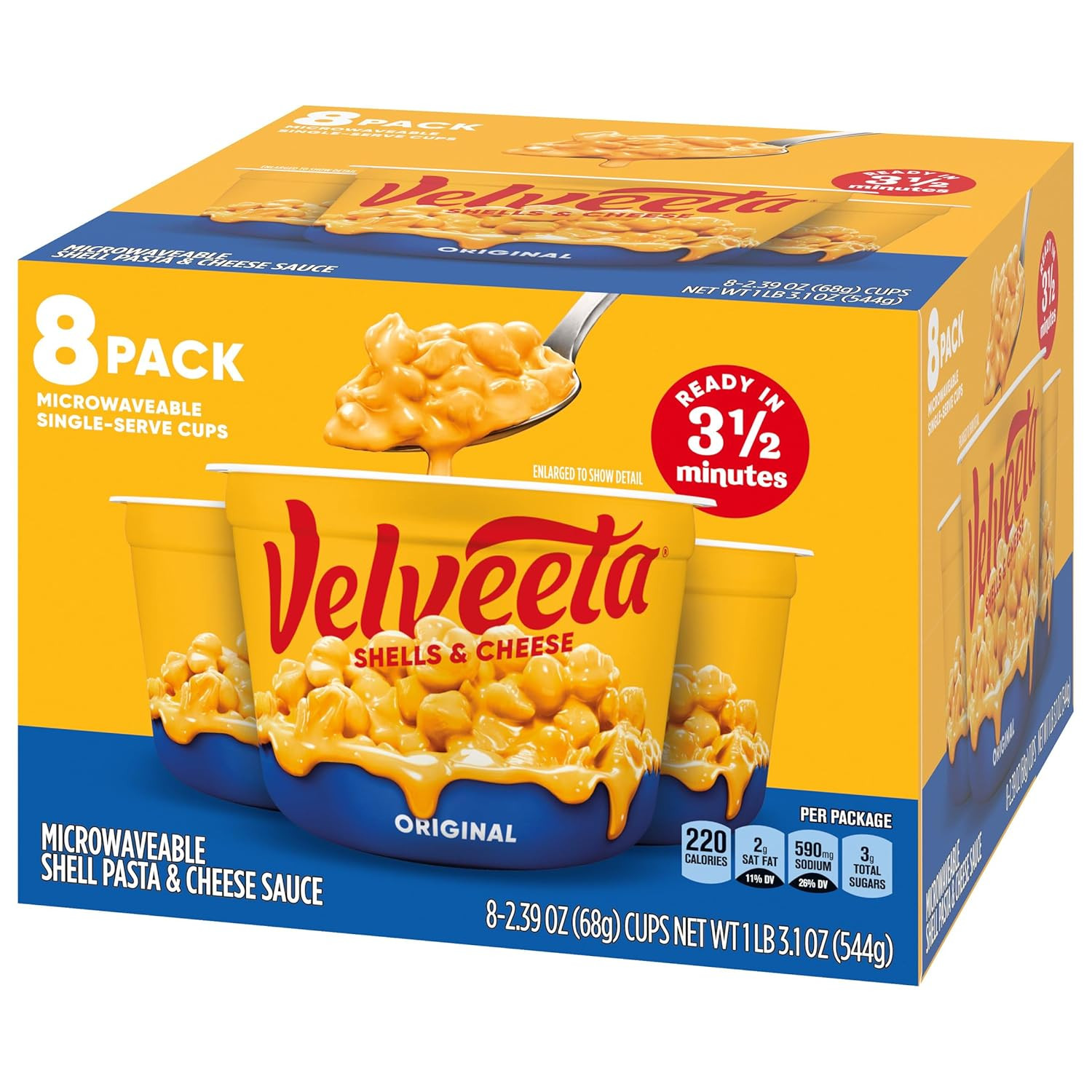 Velveeta Shells & Cheese Original Microwaveable Shell Pasta & Cheese Sauce, 8 Ct